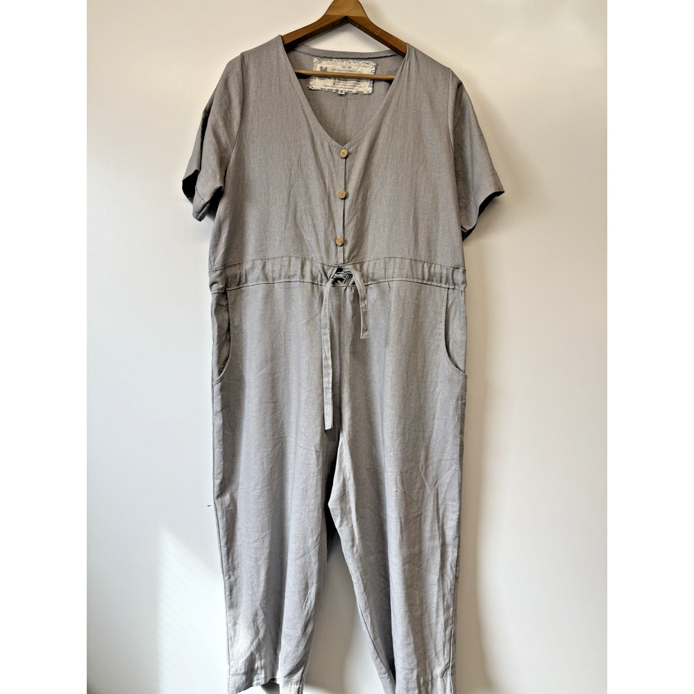 Farmhouse Frocks Linen Jumpsuit Liz Marie Winnie Gray One Piece Size S